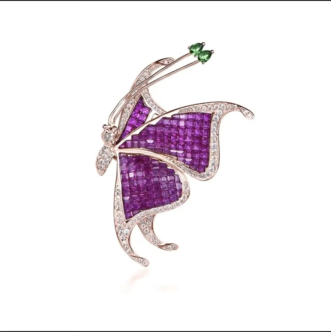 S925 14K Gold Plated Butterfly Enamel Pins Sterling Silver Brooches Iced out with AA CZ for Women 241227