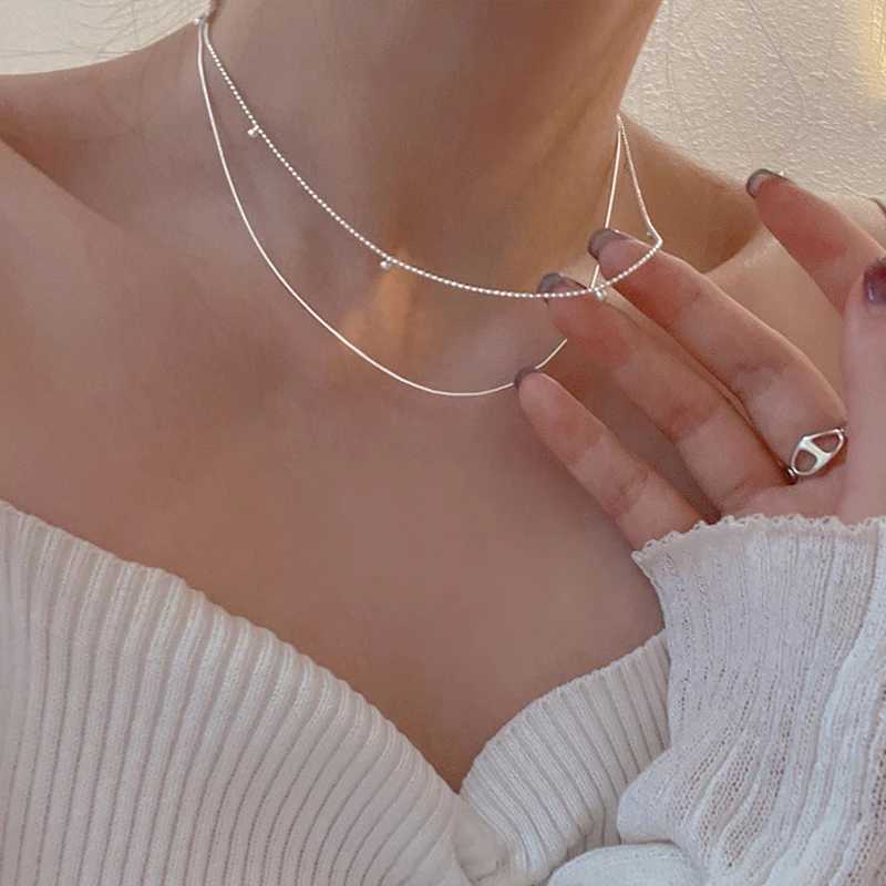 2024 S925 Silver Double layer Snake Chain Clavik Chain Bead Chain Necklace Womens Fashion Hip Hop Retro Unique Design Exquisite Jewelry W241230