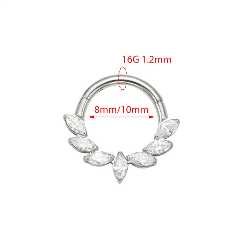 ASTM F136 Ear Piercing Marquise CZ Hinged Segment Nose Ring Cartilage Hoops Women Rook Septum Clicker Piercing Jewelry 241230