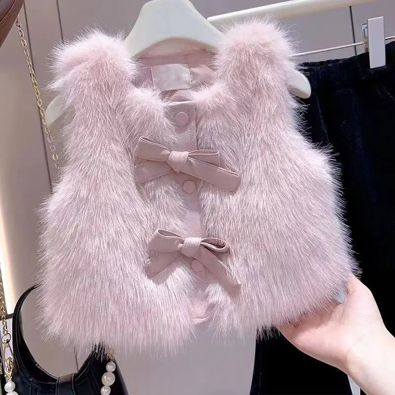 Girls faux Fur Vest Autumn and Winter Item Childrens Western-style Thickened Small Fragrant Vest Shoulder Jacket 241230