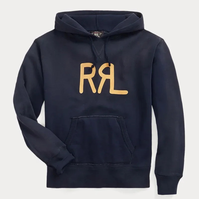 24Aw Double R Japanese Cotton Casual Printed Letter Loose Men's And Women's Long Sleeved Hooded Sweatshirt