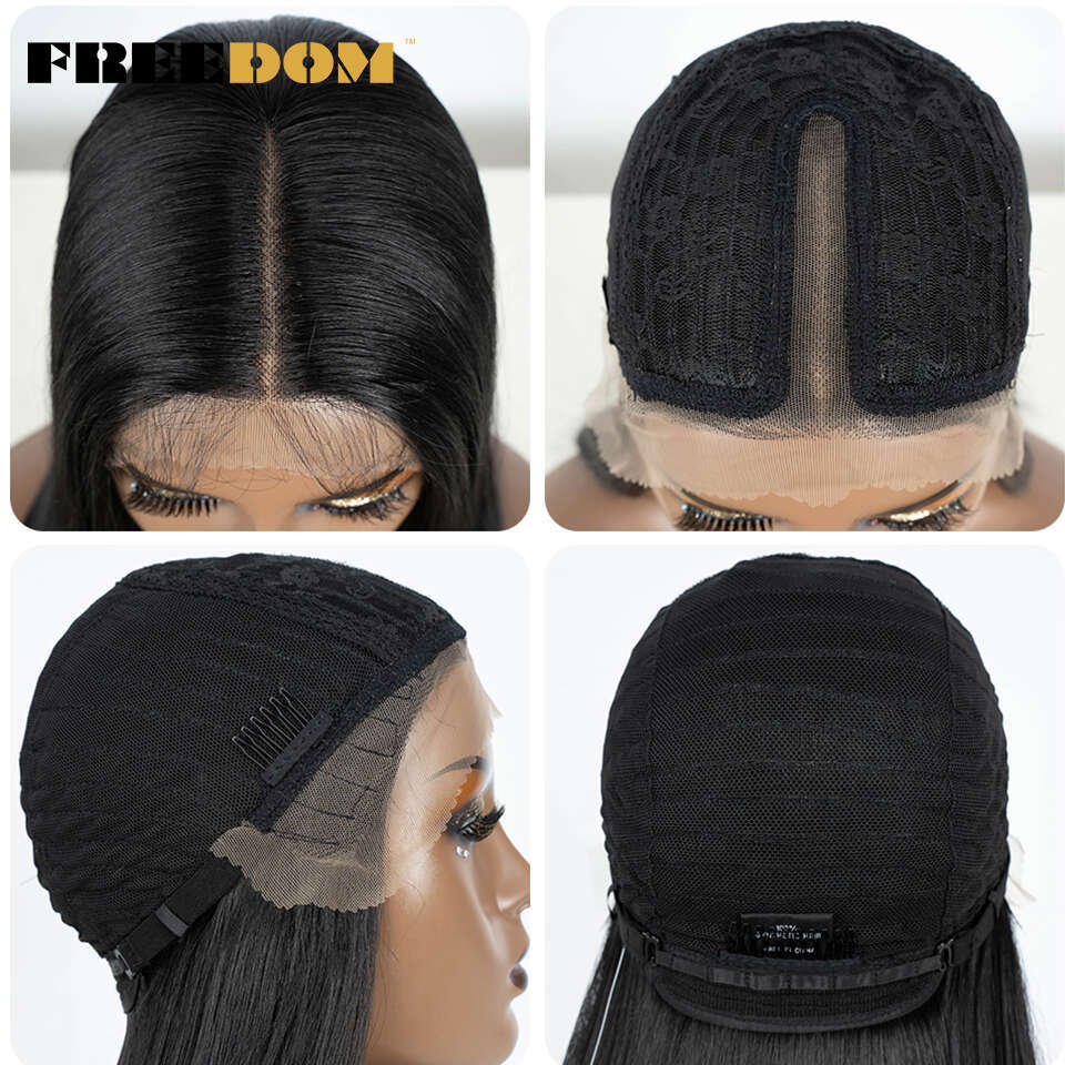 FREEDOM Hair Synthetic Lace Front For Black Women Straight Bob Wigs 22 Inch Easy Wear Ombre Brown Blonde Cosplay Wig