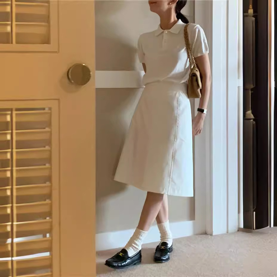 CL3022 Spring new bar*net casual solid color A-line high waist skirt for women