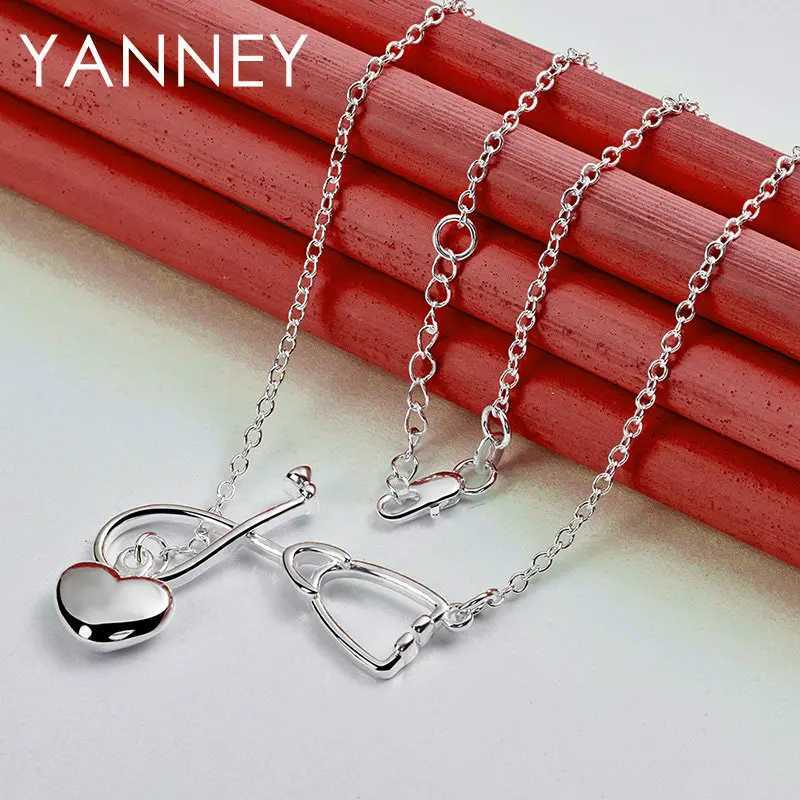 Luxury 925 sterling silver 18 inch high-quality Stethoscope heart-shaped necklace suitable for womens fashion charm gifts wedding jewelry W241230
