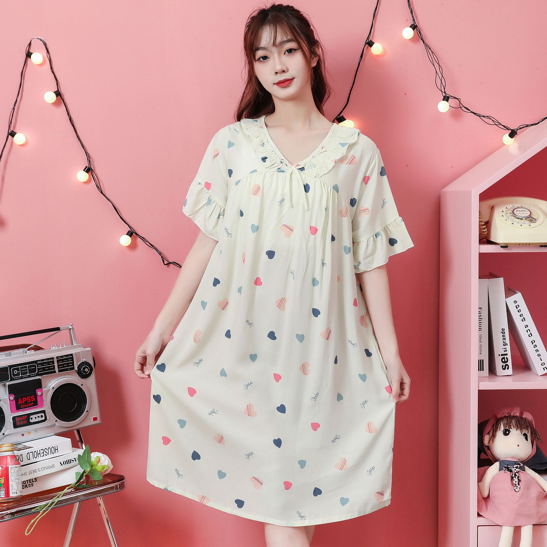Y5-Cotton silk nightdress Summer new style women's home clothes Large size can be worn outside small fresh thin long skirt