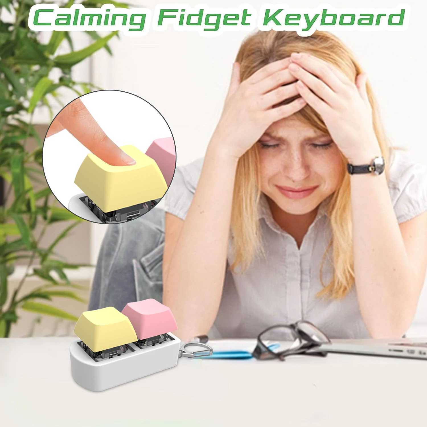 Mini 2-key keyboard cover toy stress relieving Fidget key cover Fidget keychain keyboard keychain toy finger keyboard key toy W241230
