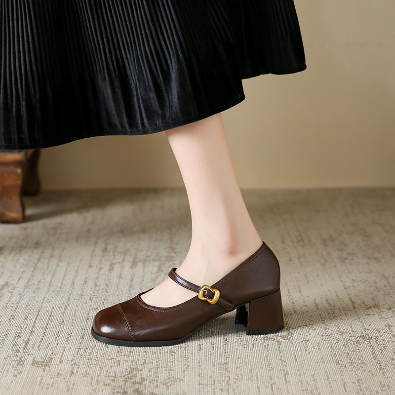 Women Dress Shoes High Heel Chunky Heel Fashion Simple Casual Gentle Style Versatile Triple Black Coffee Free shipping