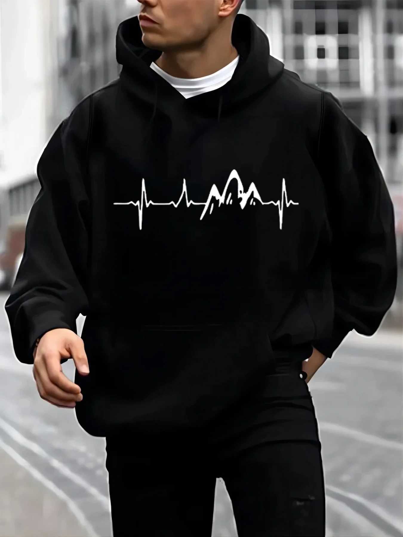 Mountain Peak Sketch Print Mens Sudadera Con Capucha Hombre Design New Sudaderas Para Hombre Black and White Fashion Graphic Hoodie W241230