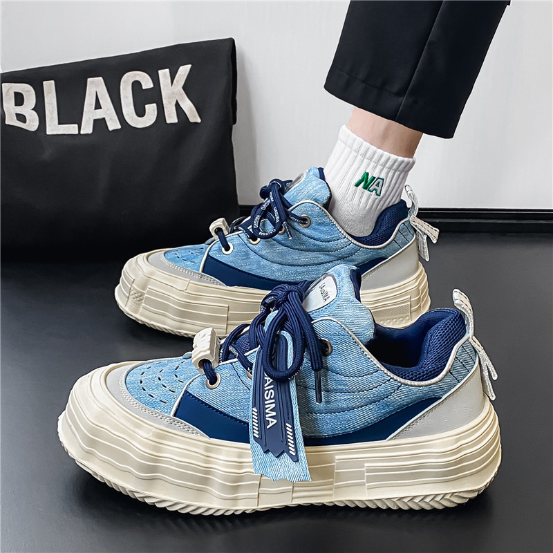 Men Casual Simple Leisure Style New Fashion Versatile Low-Top Thick Sole Trendy Sports Trainers Shoes Triple Black White Blue fashion