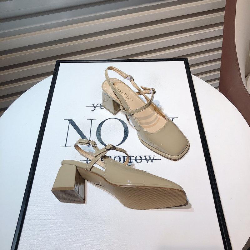 New Ddmywed Spring Mary Jane Shoes With Square Head One Line Buckle Lacquer Leather Coarse Custom Middle Heel Back Empty Sandals Chinese Brand F Ddmys