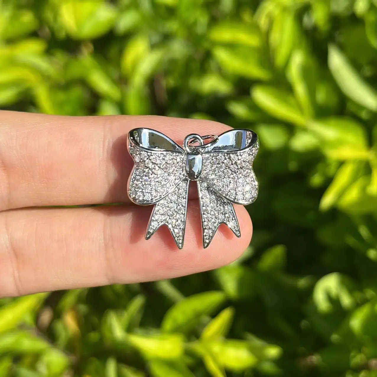 Zirconia Pave Gold Plated Copper Bowknot Charms for Jewelry Making 241230