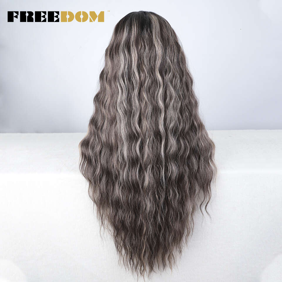 FREEDOM Synthetic Front For Black Women Long Curly Wavy Ombre Highlight Ginger Lace Heat Resistant Cosplay Wigs