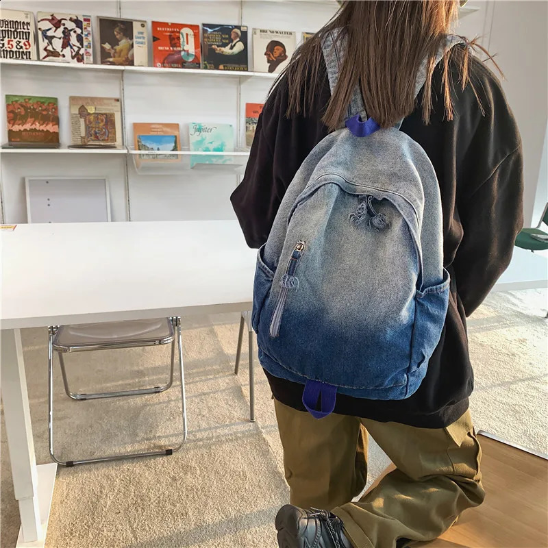Gothic Gradient Backpack American Street Style Cowboy Large Capacity Student Schoolbag Y2k Harajuku Bag Women Men Backpack 241230