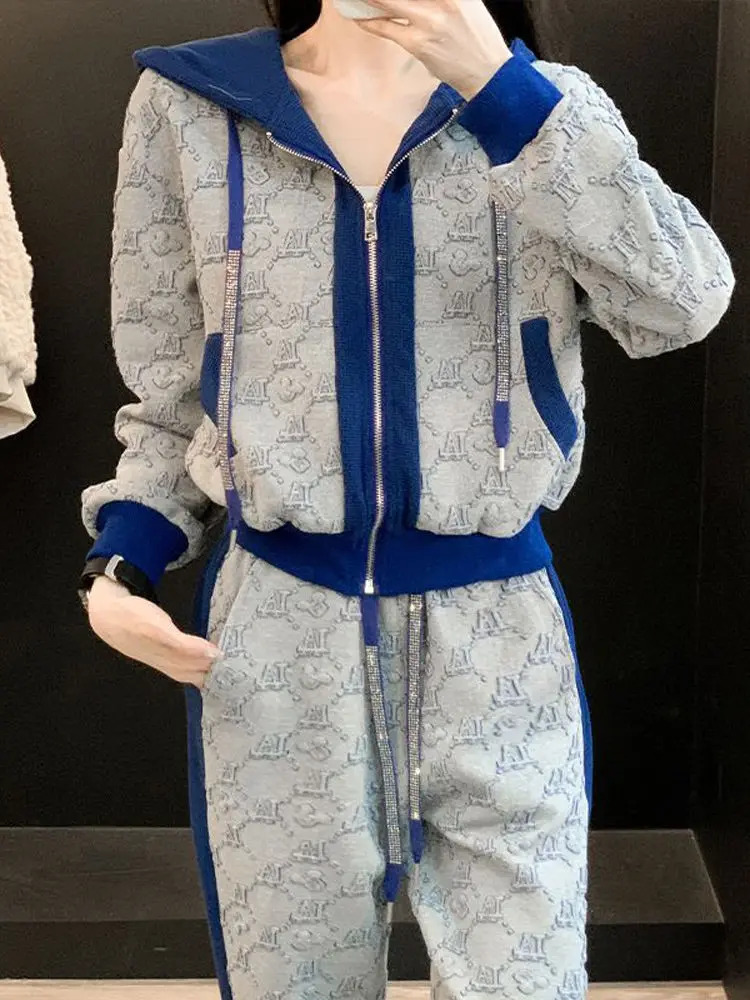 Ladies Trouser Draw String Sweatshirt Tracksuit Sport Color Matching Women's Pants Two Piece Set Spring Autumn Tailor New