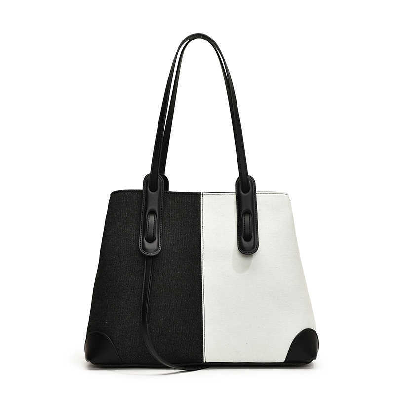 Large Capacity Commuter Double Mouth Single Shoulder Bag Women Denim Color blocked High Quality Texture Handheld Tote Bag 241215