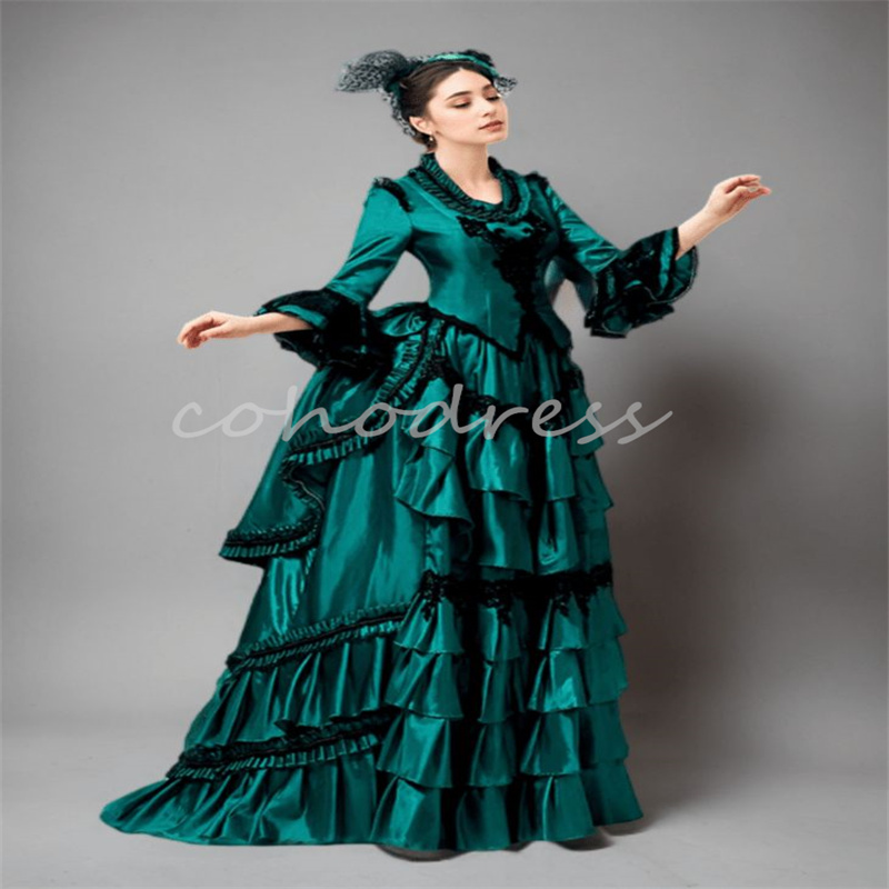 Emerald Green Rococo Prom Dress Bustle 1860s Civil War Steampunk Evening Dress Pleated Costume Masquerade Party French Duchess dress Civil war Souther