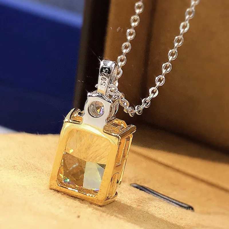 925 sterling silver yellow square cubic zirconia pendant necklace exquisite engagement necklace for women Tren jewelry gift W241230