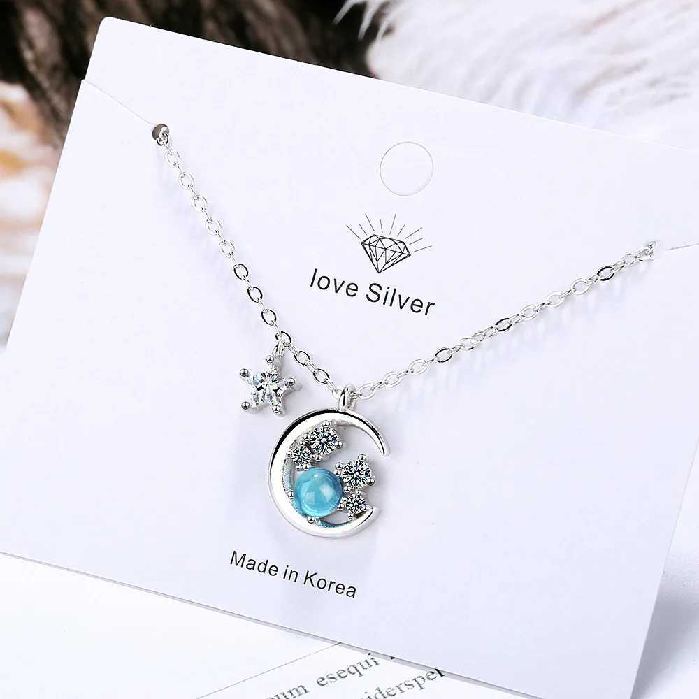 925 sterling silver blue crystal moon pendant necklace suitable for womens weddings luxurious and exquisite jewelry W241230