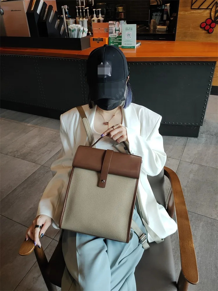 Women Genuine Leather Backpack Fashion Laptop Briefcase Soft Cowhide High Street Unisex Student School Satchel Casual Bag 241230