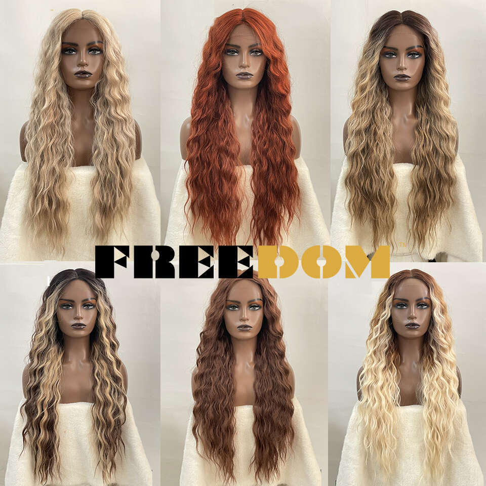 FREEDOM Synthetic Front For Black Women Long Curly Wavy Ombre Highlight Ginger Lace Heat Resistant Cosplay Wigs