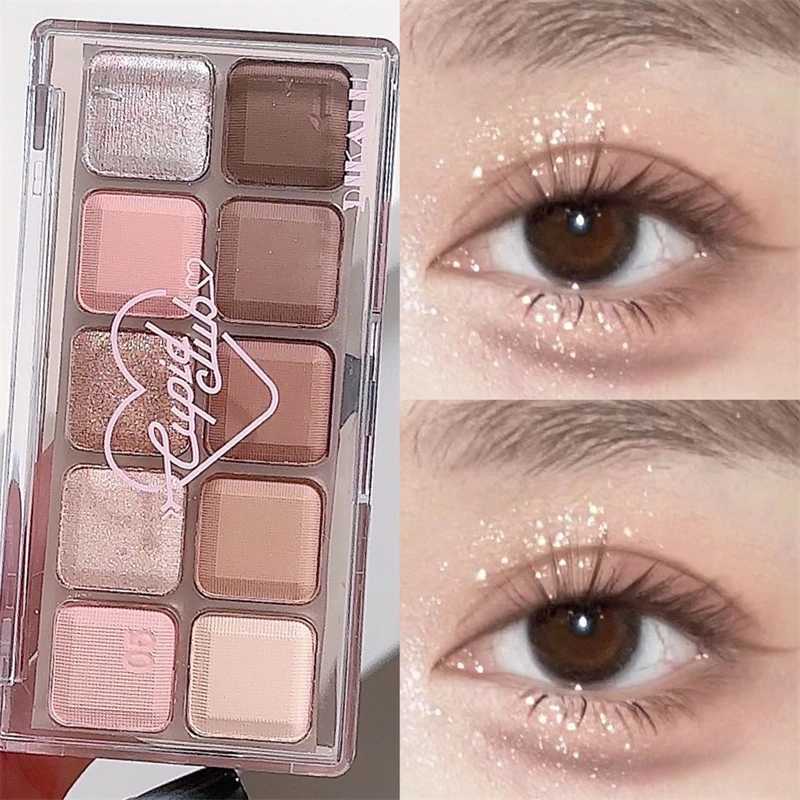 Korean Eyeshadow Palette 10Colors Matte Grey Pink Eye Shadow Long Lasting Glitter Eye Shadow Brown Earthy Color Eye Makeup PlateXJ241230
