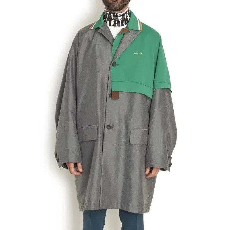 22Aw KOLOR New Arrival Black And Green Two-Color Japan Embroidery Men's Windbreaker Coat Single Breasted Navy Loose Jacket