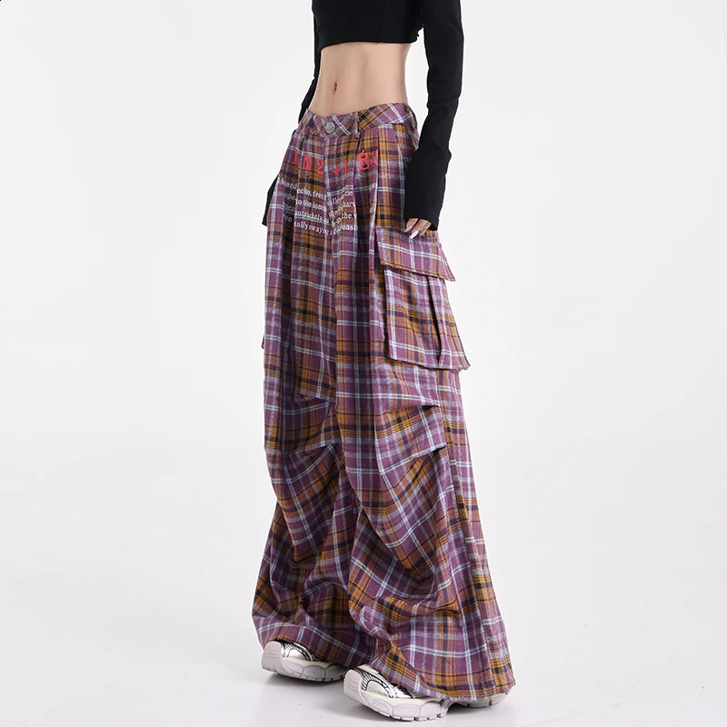 Summer Women Harajuku Fashion Plaid Pants Vintage Y2k Japanese Streetwear 2000s Baggy Pantalones Loose Casual Long Trousers Kpop 241228