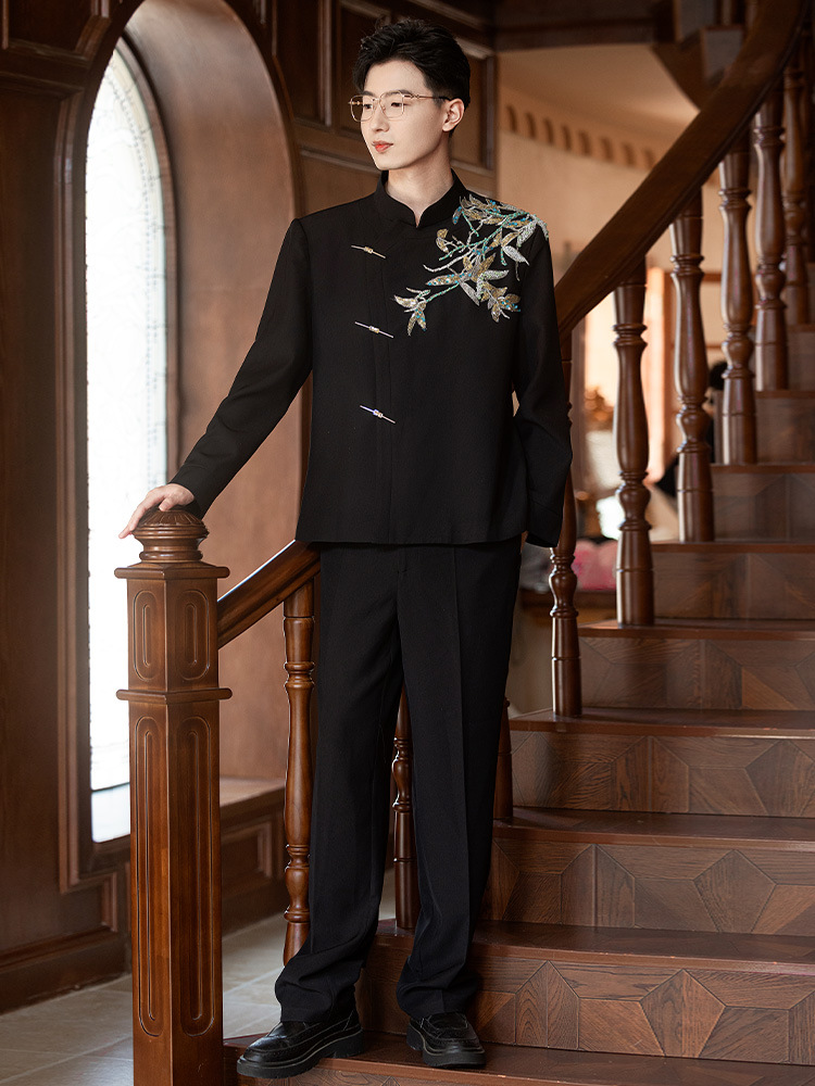 F1230Groom wedding suit Zhongshan suit men's Chinese style engagement suit