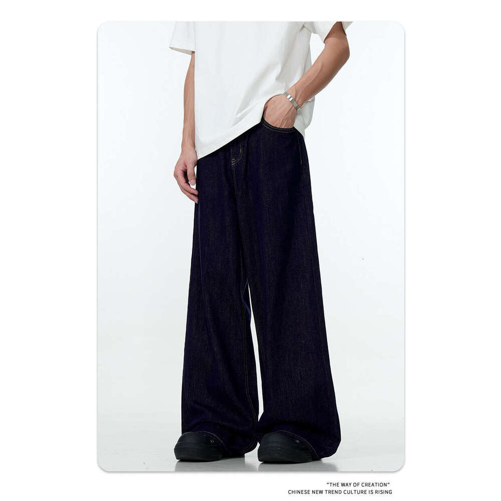 Men's Wear Hip Hop Jeans Street Jeans American Style Minimalist Blue Straight Jeans Men's Basic Loose Wide Leg Cleanfit Pants