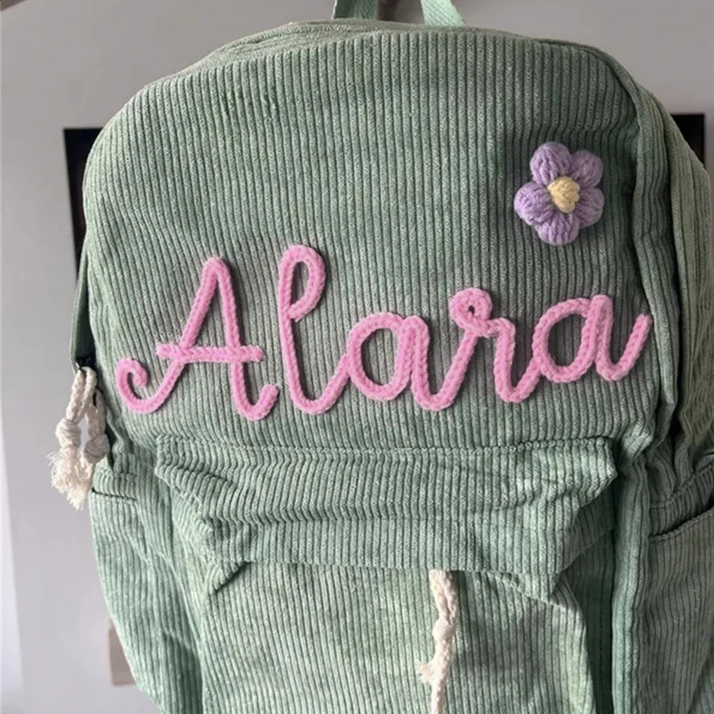 Handmade Corduroy Backpack Custom Embroidered Name Kids School Bags Personalized Toddlers Corduroy Backpack Child Gift Bag 241227