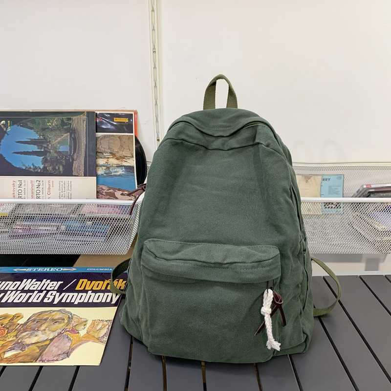 Korean version large capacity washed canvas backpack solid color backpack for male and female college students backpack travel backpack trend 241230