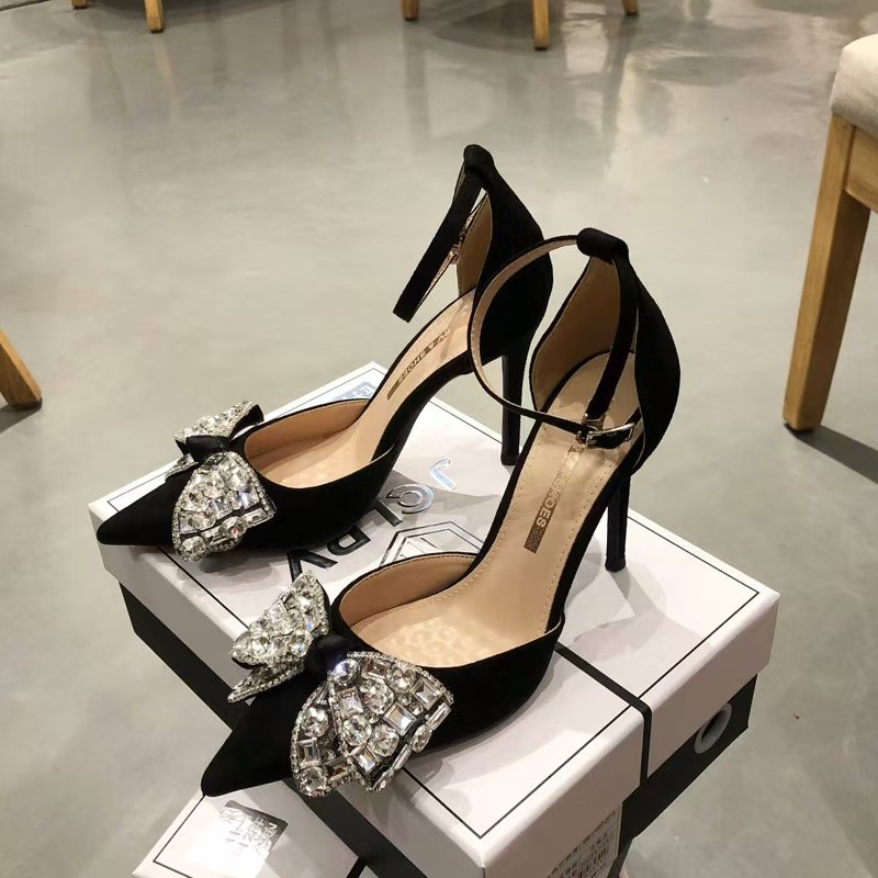 Women Dress Shoes Fashion High Heel New Dia Versatile High-End Elegant Triple Black fashion