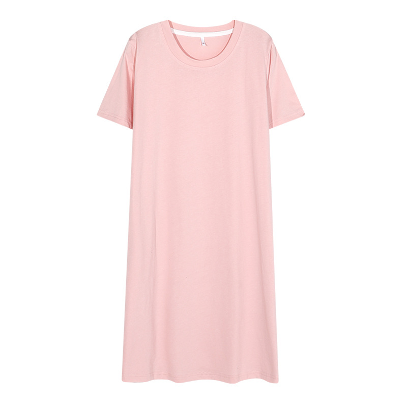 B608-Spring and summer women's pure cotton pajamas mid-length short-sleeved loose nightdress girls casual pullover home clothes