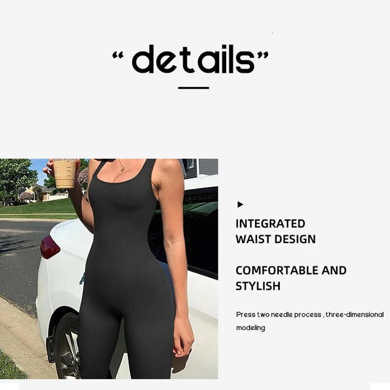Women Yoga Ribbed One Piece Tank Tops Rompers Sleeveless Exercise Jumpsuits