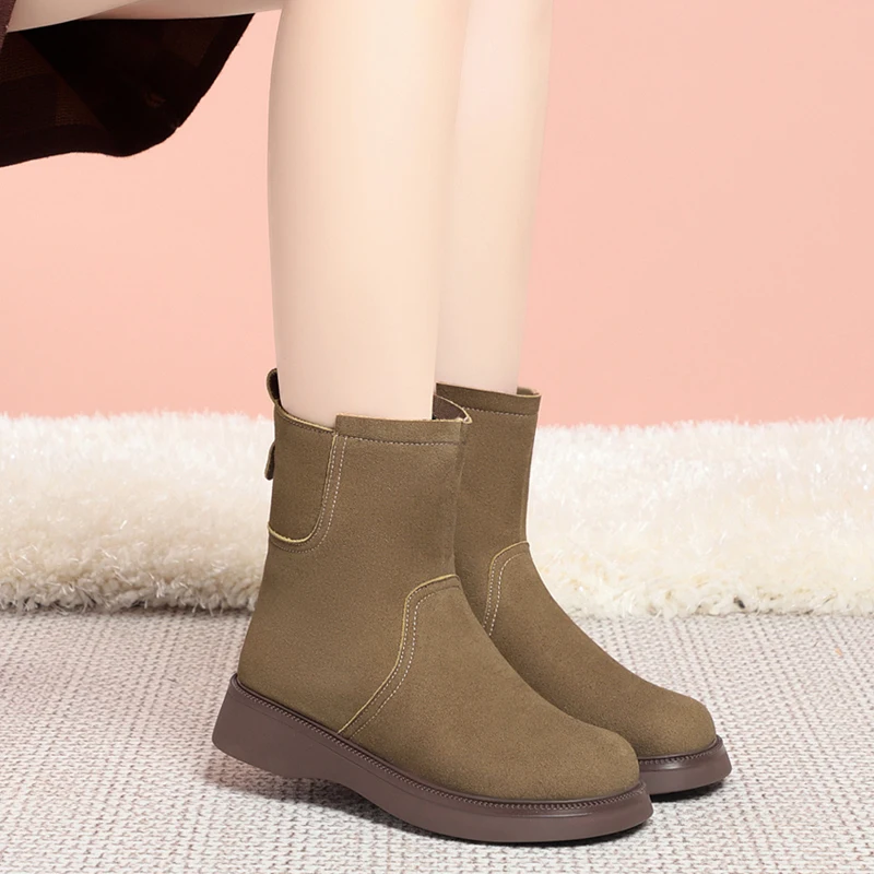 AIYUQI Snow Boots Women Winter Shoes Genuine Leather Wedge Women Ankle Boots Natural Wool Warm Women Ankle Bootiess