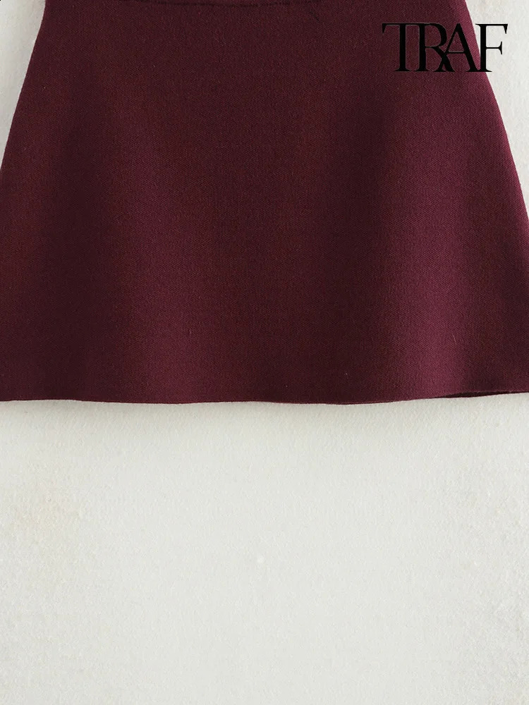 TRAF Womens Simple Knit Mini Skirt Set Y2K Slim Jacket Flat High Waisted Stretchy Casual 241220