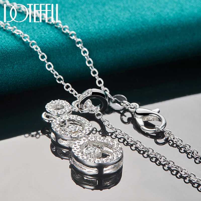 DOTEFFIL 925 sterling silver triple round AAA zircon pendant necklace 18 inch chain womens wedding engagement jewelry W241230