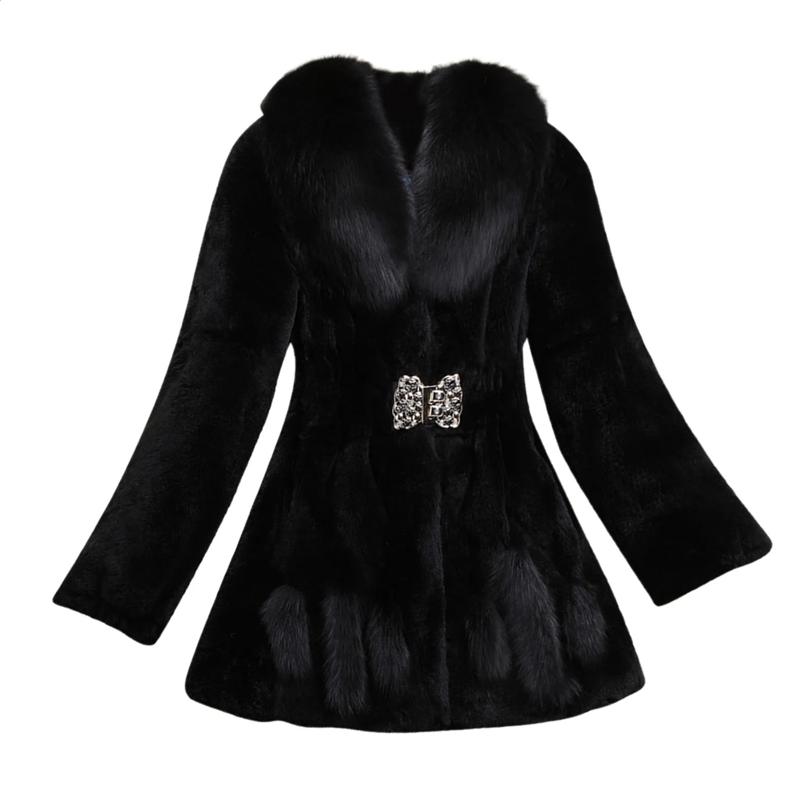 Ladies Winter Lapel Faux Fur Coats Long Sleeve Solid Cute Outwear Plush Jacket Warm And Soft Fleece Lined Fuzzy Outwears 241223