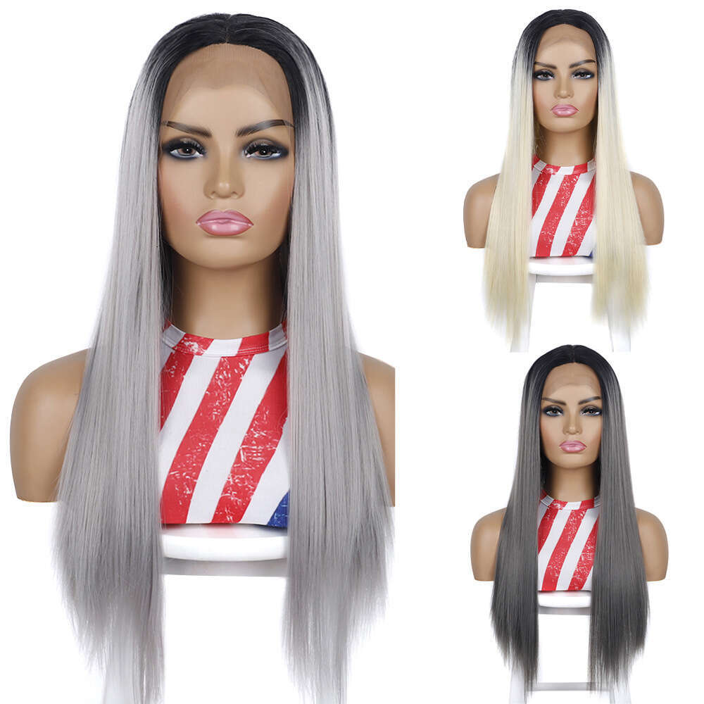 Lace Front Wig Cover T Shape Front Long Straight Hair T-Shaped Front Wig Synthetic Lace Headband Kq2 Kq2