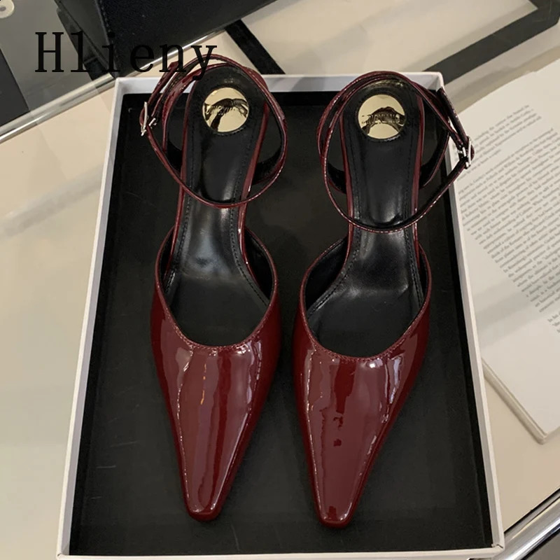 Hlieny 2025 Spring Ankle Buckle Strap Women Pumps Sexy Pointed Toe Thin High Heels Sandals Party Dress Mule Shoes 241230