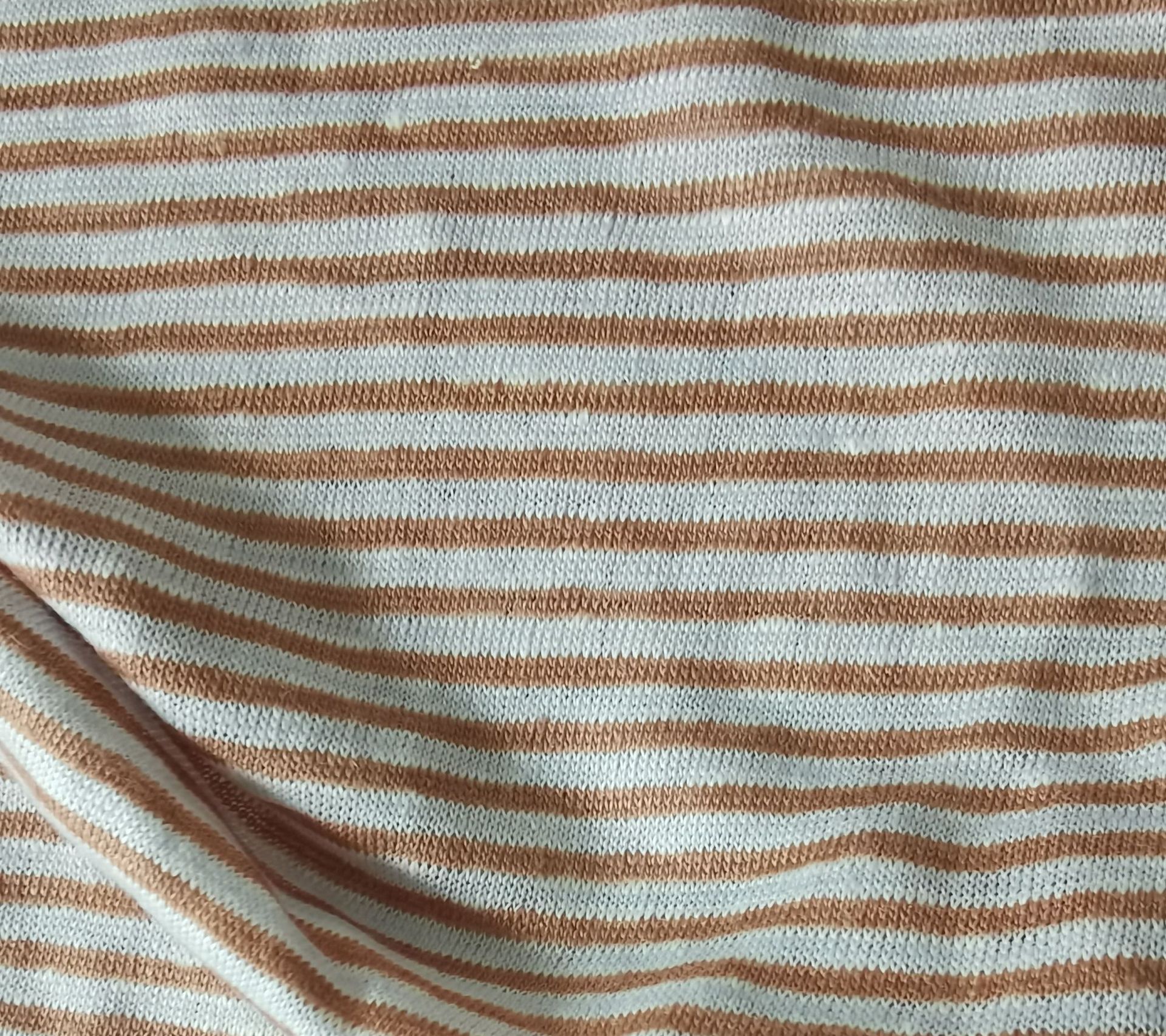 Spring Autumn Stripe Micro Elastic Weft Breathable Cotton and Hemp Knitted Casual T-shirt Women's Clothing Fabric