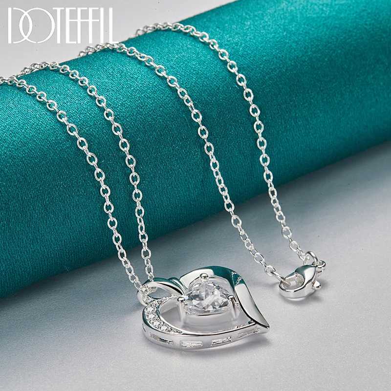 DOTEFFIL 925 sterling silver 16-30 inch chain AAA zircon heart-shaped pendant necklace womens wedding engagement charm jewelry W241230