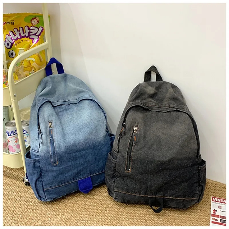 Versatile Zipper School Bags Casual Large Capacity 2025 Interior Zipper Pocket Denim High Quality Backpacks 241230