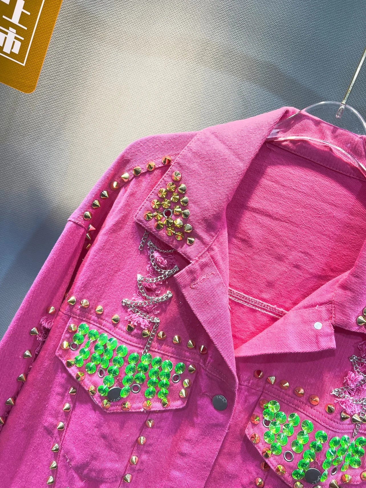 Trendy Women Denim Jackets Autumn Hole Loose Outwear Mid-long Sequins Rivet Cartoon Casual Pink Jeans Coat 241223