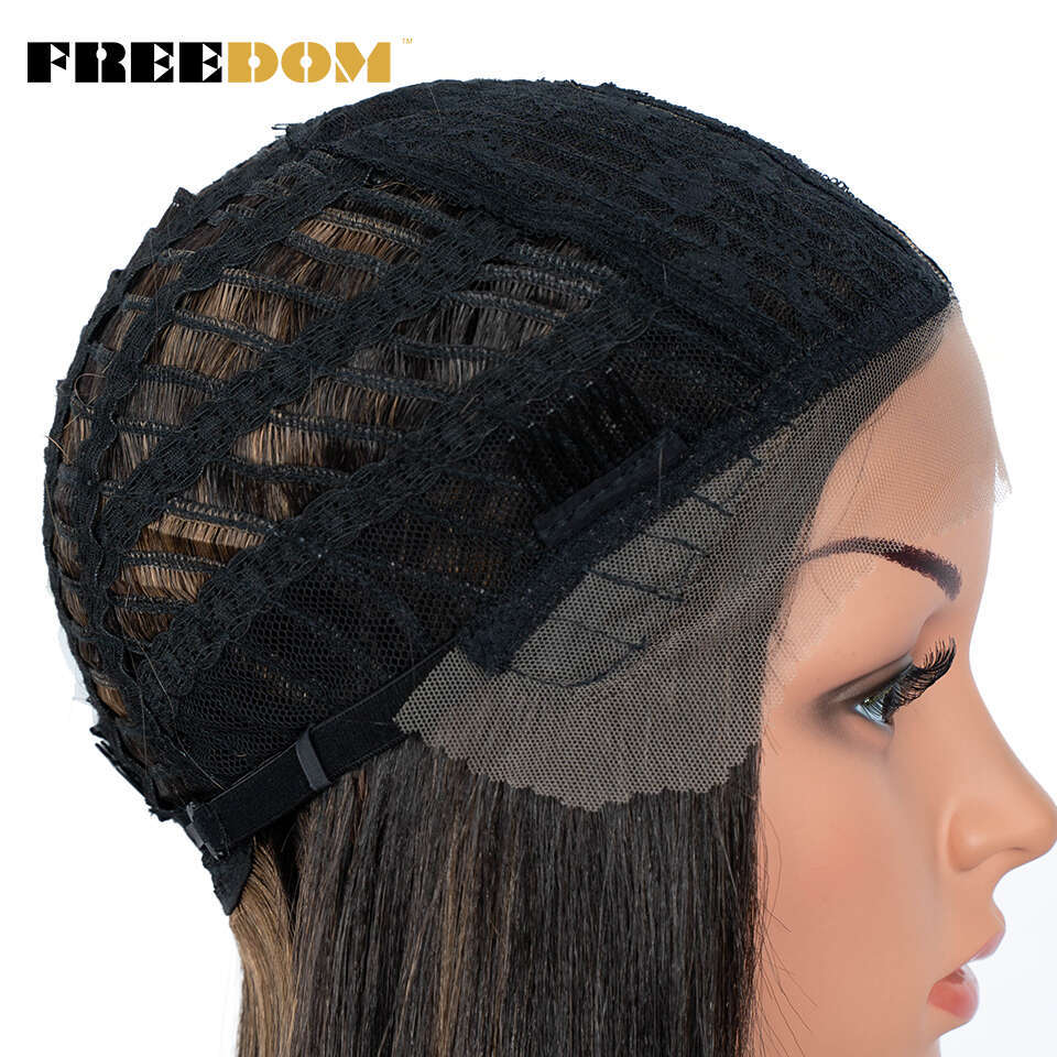 FREEDOM Straight Synthetic Short Bob Ombre Blue Ginger Wig Middle Part Lace For Black Women Cosplay Wigs