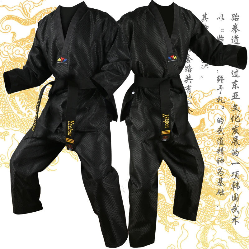 Black Taekwondo Uniform Dobok Adult Kids Male Female Taekwondo Dobok Cotton Suits Jodo Uniform Taekwondo Clothes Tae Kwon Do Set 241230