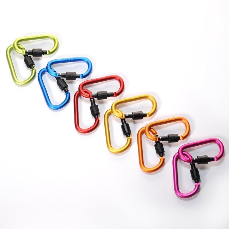 Outdoor Camping Aluminum Mini Locking Carabiner Hook 8cm Metal d type Keychain carabiner clip