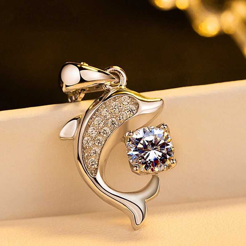 Real 925 sterling silver jewelry crystal dolphin amulet box pendant and necklace for womens wedding party gifts W241230