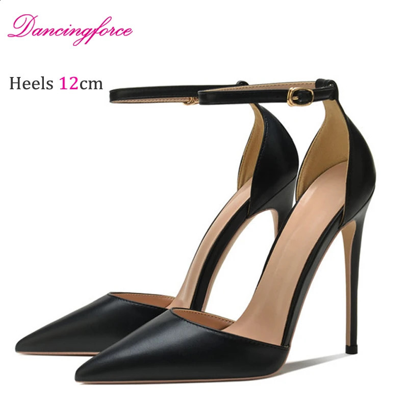 Black Matte Leather 8cm 10cm 12cm Sexy Leather Women Ankle Strap Stiletto Pumps Pointed Toe Sexy High Heel Shoe Customize 34-46 241230