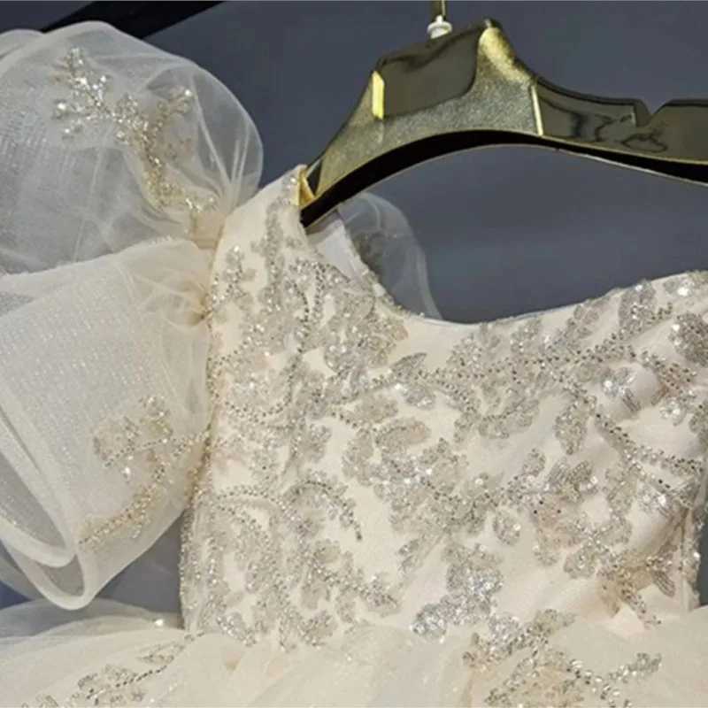 Girl's Dresses Baby Girl Princess Floral Sequins Dress Off Shoulder Infant Toddler Child Tulle Vestido Party Wedding Pageant Baby Clothes 1-12Y Y